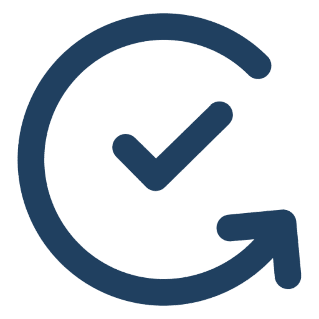 Blue checkmark inside circular arrow.