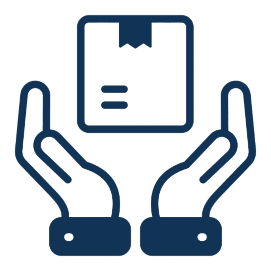 Hands holding a package icon.